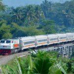 Rangkaian perjalanan kereta melibtasi rel membawa penujmpang. (dok. PT KAI)