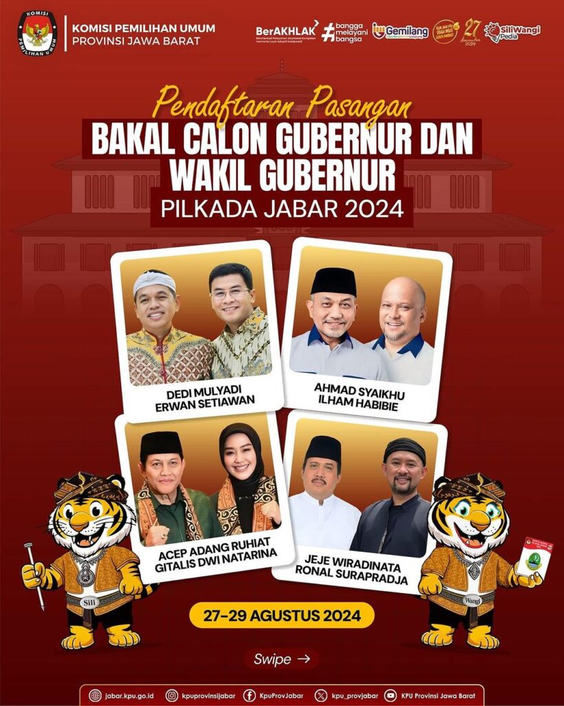Daftar 4 Paslon Pemilihan Gubernur Pilkada Jabar 2024 Lengkap dengan Partai Pengusung