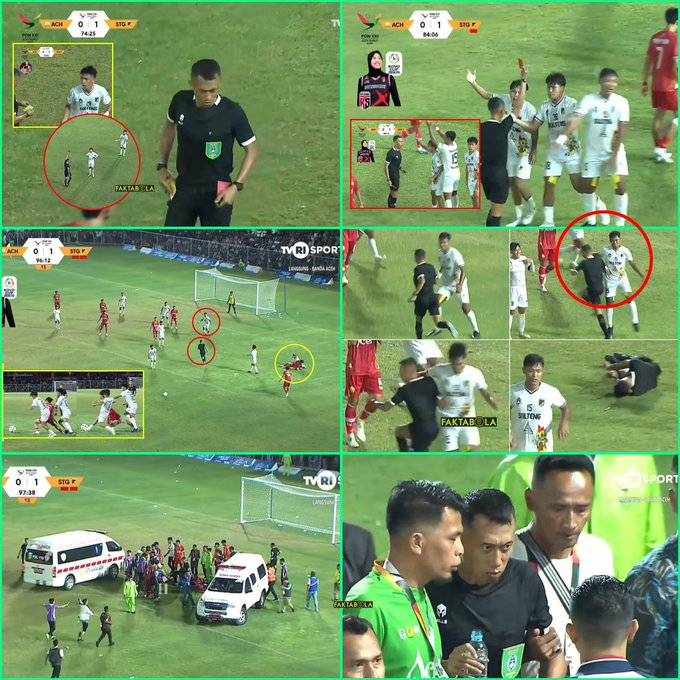 Kisruh Sepak Bola Putra PON XXI Aceh vs Sulteng, Wasit Dipukul Pemain, 3 Kartu Merah