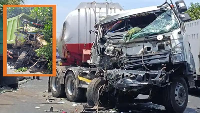 Alhamdulillah Laka Adu Banteng Dua Truk Separah ini, Pengemudi Selamat