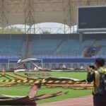 Stadion Wibawa Mukti Bekasi rusak akibat terkena angin kencang. Butuh biaya besar untuk perbaikan tersebut. (Eka)