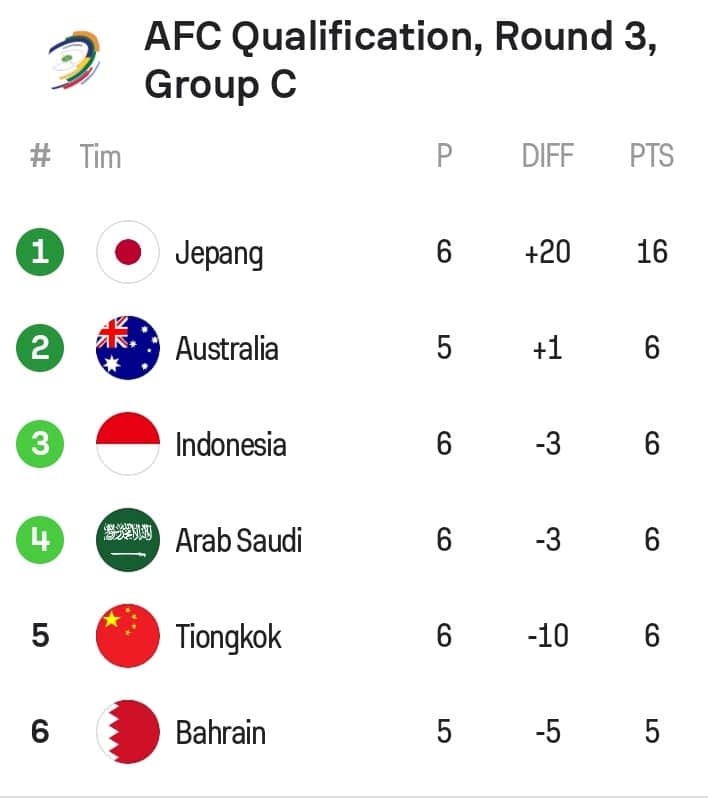Kalahkan Arab Saudi Indonesia Naik ke Peringkat 3 Grup C Kualifikasi Piala Dunia 2026
