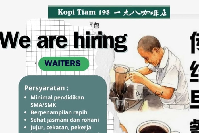 Kopitiam 198 Buka Loker Lulusan SMA dan SMK Jadi Waiters di Cihapit Bandung