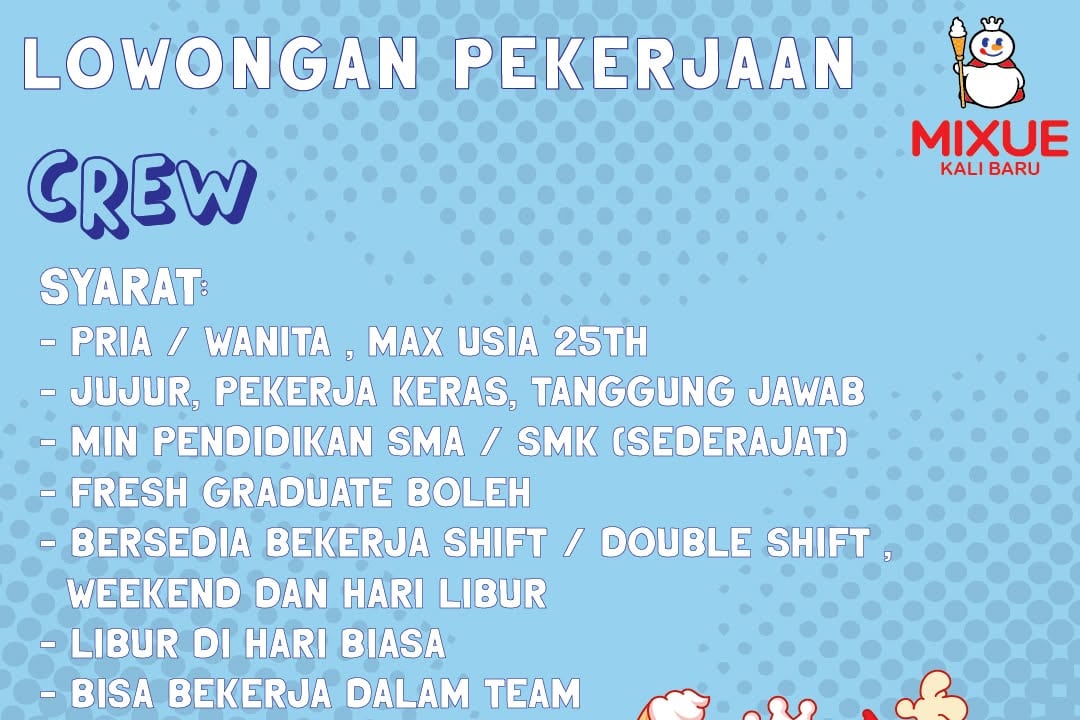Mixue Buka Loker Crew Lulusan SMA dan SMK di Cilincing Jakarta Utara
