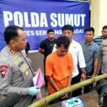 Kapolres Sergai AKBP JHR Sitepu didampingi Kasat,Kapolsek Pantai Cermin,Kanit I Pidum Polres Sergai sat rilis kasus pembunuhan. (Ist)