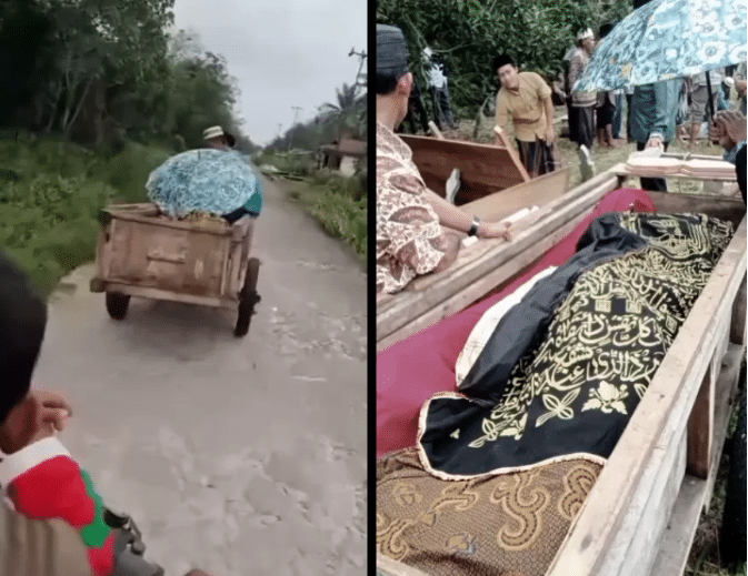 Pilu, Ambulans Rusak Jenazah Dibawa Gerobak Kayu di Kepulauan Meranti Riau