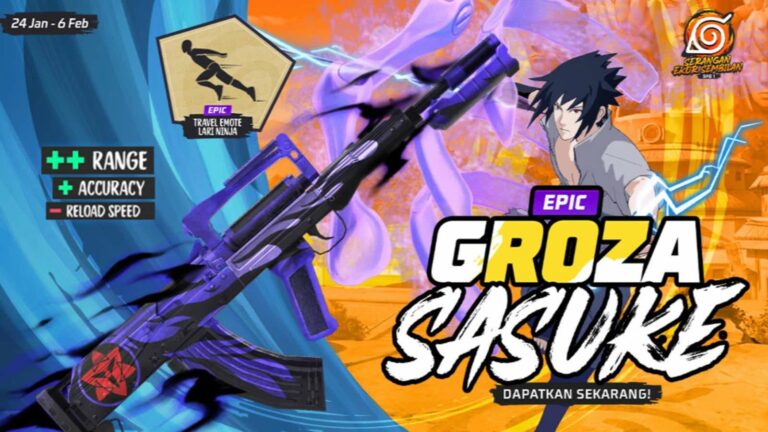 Begini Cara Mendapatkan Senjata Epic Groza Sasuke di Free Fire x Naruto, Ada Mata Sharingan Jadi Auto Head Shot !