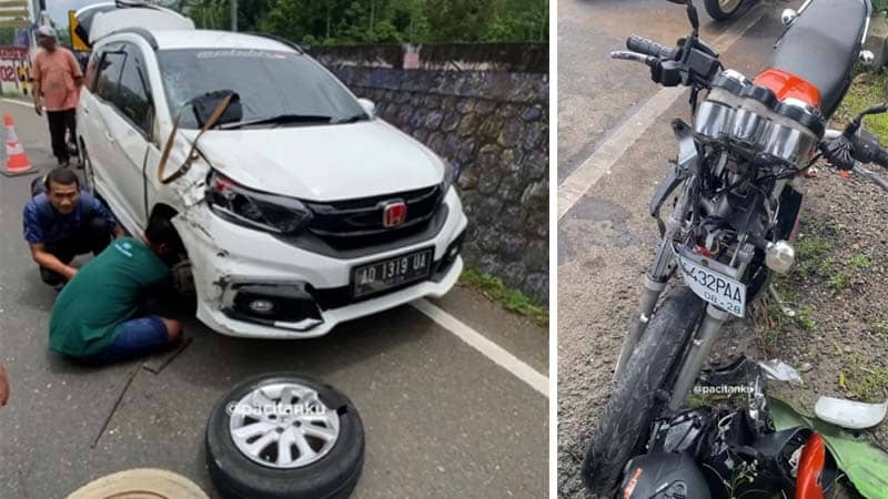 Naik Motor Kawasaki Ninja Tak Terkendali Pelajar SMK Pacitan Patah Kaki Tabrak Mobilio