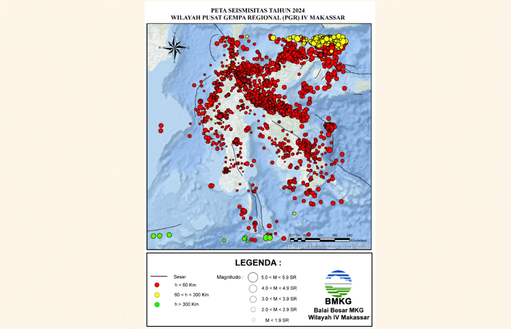 Pulau Sulawesi Diguncang 4.139 Kali Gempa Bumi Sepanjang 2024