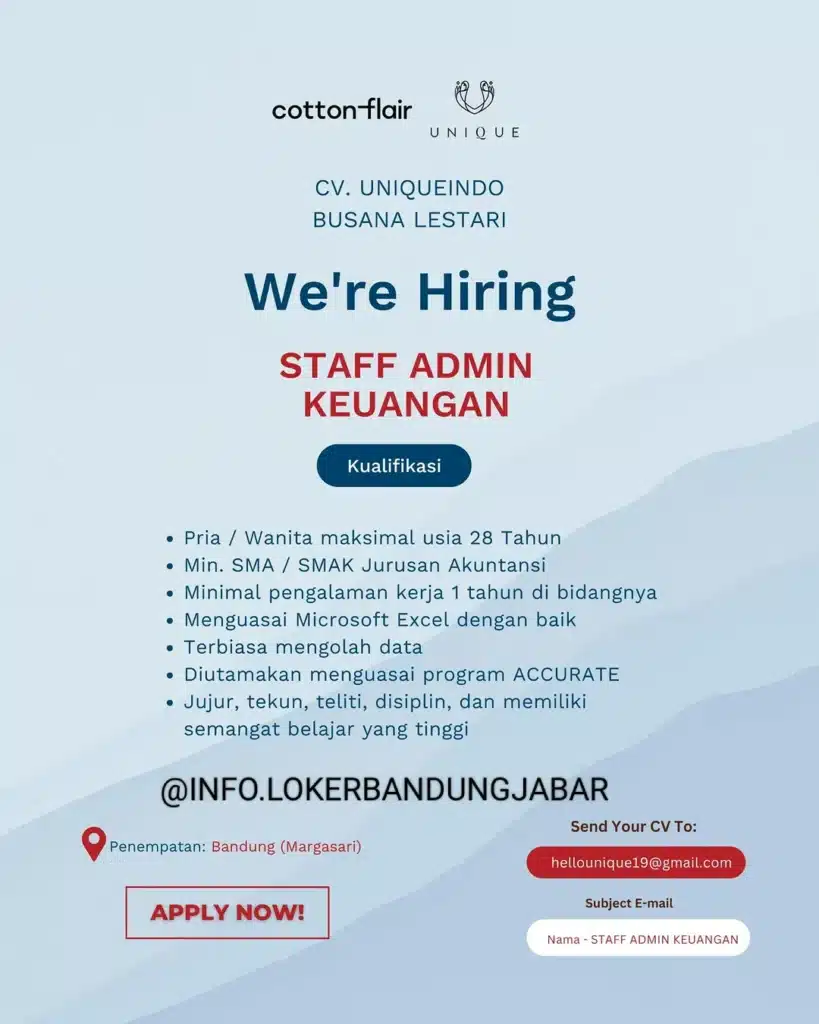 Tersedia 2 Posisi! CV Uniqueindo Busana Lestari Bandung Buka Loker Bagi Lulusan SMA SMK 2 Snapinst.app 474844519 18254922622278605 4037768361958263688 n 1080