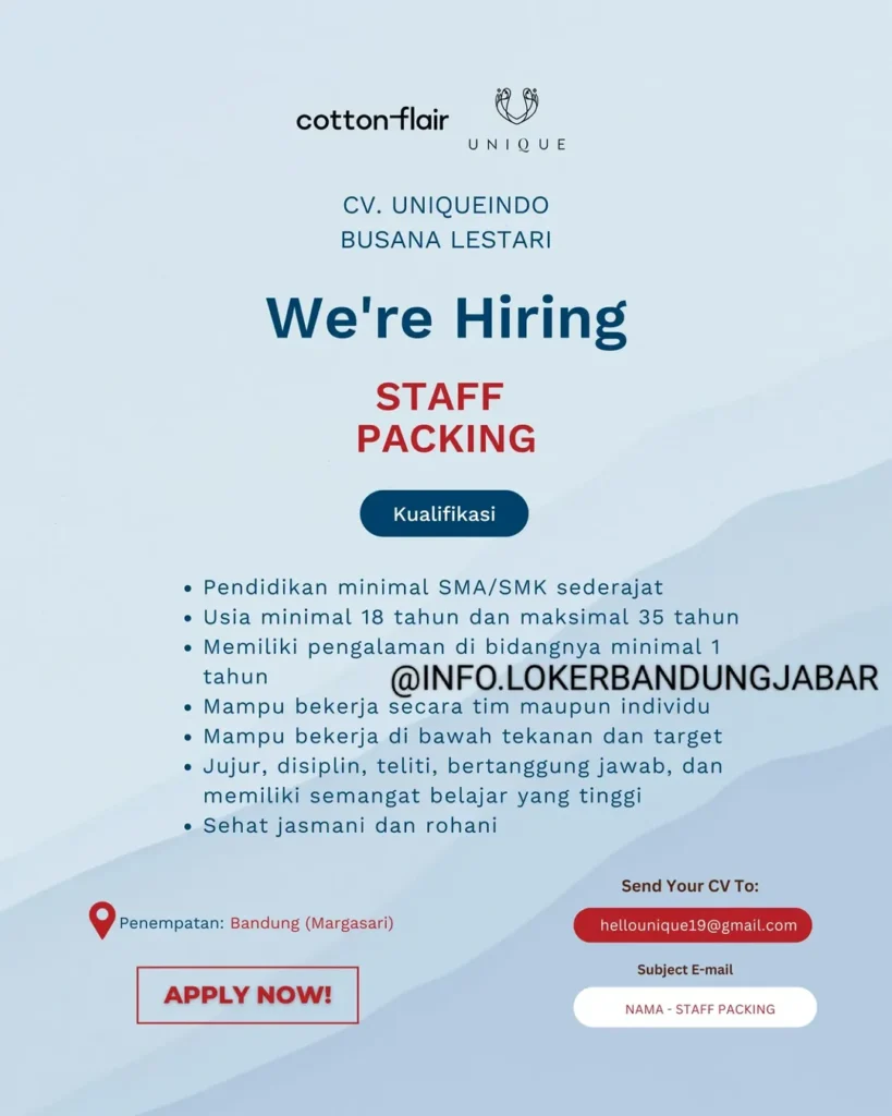 Tersedia 2 Posisi! CV Uniqueindo Busana Lestari Bandung Buka Loker Bagi Lulusan SMA SMK 3 Snapinst.app 475015271 18254922631278605 4691887864595661911 n 1080