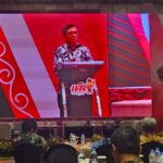Ketum PWI Pusat Hendry Ch Bangun memberi sambutan dalam diskusi bertema Ketahanan Pangan di HPN 2025 Banjarmasin, Kalsel, Jumat (7/2/2025). (Anang Fadhilah)