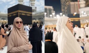 Pesona Aura Kasih Pamer Foto di Depan Kakbah, Cantiknya Bak Bidadari!