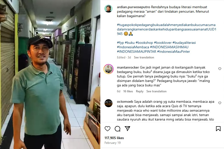 Viral Penjual Buku Tak Takut Jualannya Dicuri (Instagram/ ardian.purwoseputro)