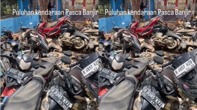 Puluhan Motor Berserakan Pasca Banjir di Bekasi (Instagram @warungjurnalis)