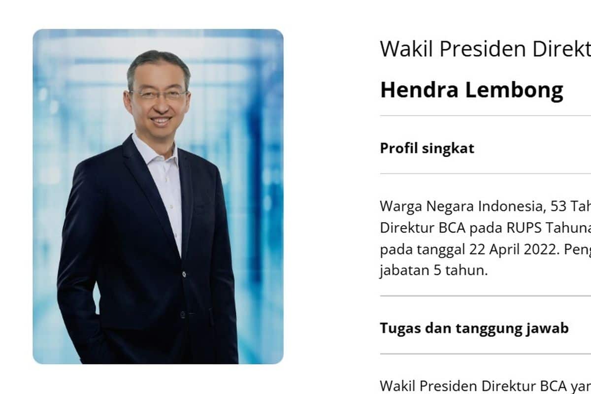 Profil Hendra Lembong yang Menjabat sebagai Presiden Direktur BCA (bca.co.id)