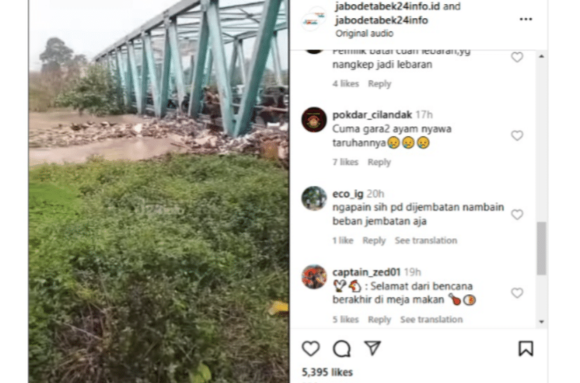 Warga Bekasi Berebut Ayam yang Hanyut Terbawa Banjir (Instagram/ jabodetabek24info.id)