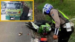 Gagal Menyalip dari Kiri Mahasiswi asal Lamongan Terlindas Truk Hino di Jalan Raya Cerme Gresik