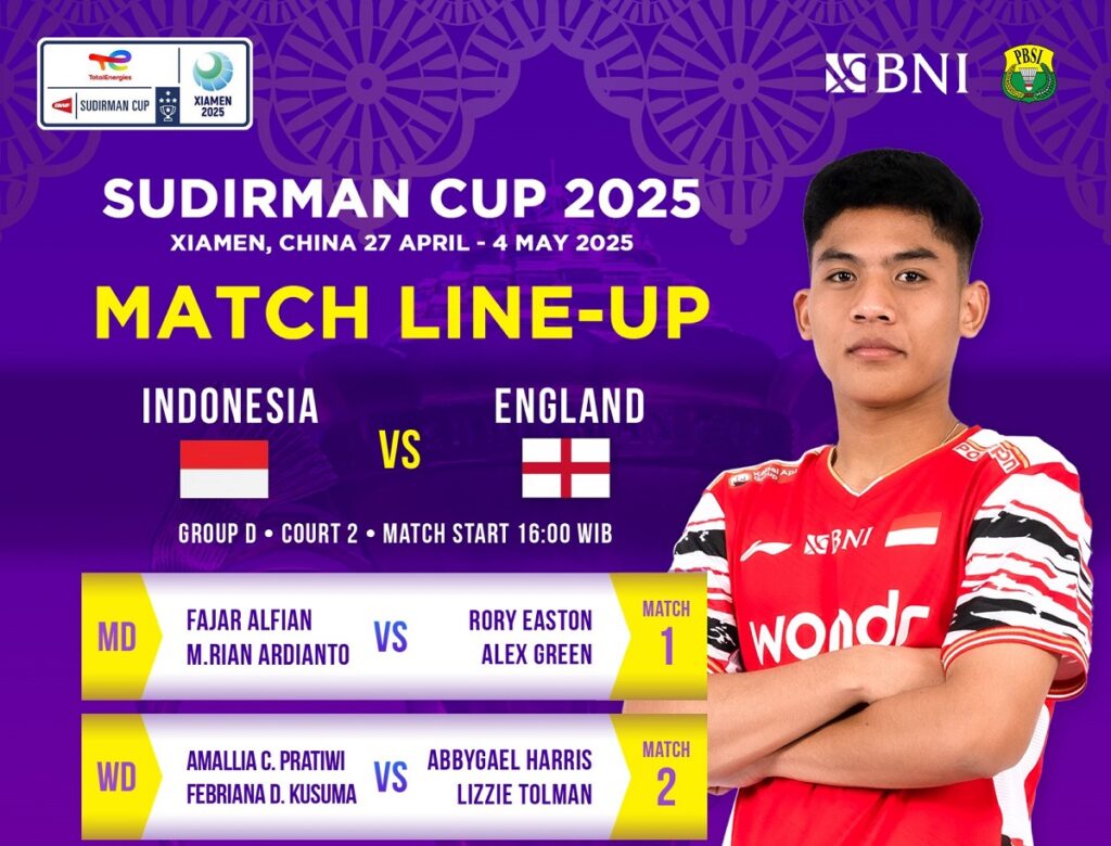 Link Live Streaming Indonesia vs Inggris di Sudirman Cup 2025, Sedang Berlangsung!