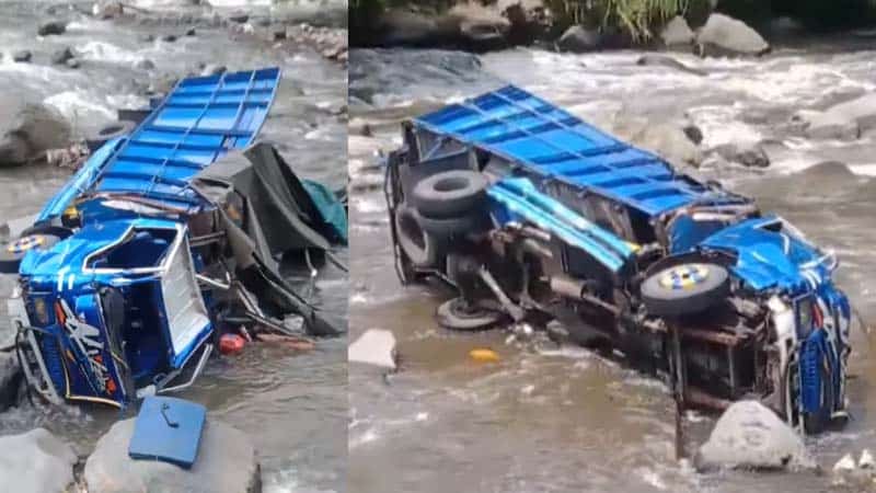 truk masuk sungai malang