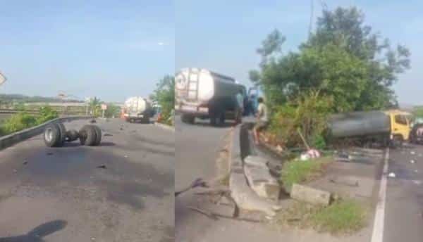 Mobil Xenia Hantam Truk Tangki di Flyover Gayam