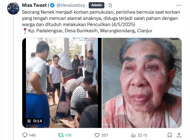 Viral Nenek Asyah di Cianjur Dipukul Gegara Disangka Penculik, Ternyata Cuma Minta Bantuan