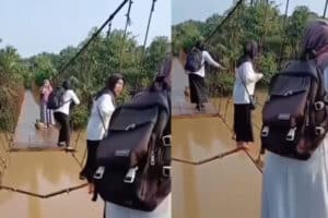 Viral Video Guru Lewat Jembatan Rusak Parah, Netizen Ramai-Ramai ‘Colek’ Prabowo dan Gibran