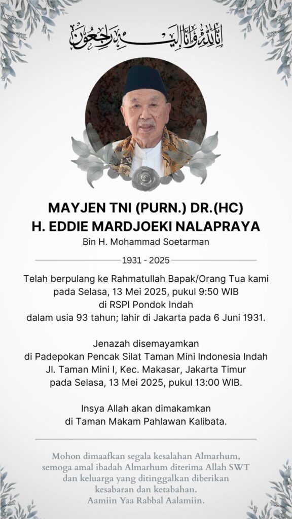 Mantan Wagub DKI Jakarta Mayjen (Purn) Eddie Mardjoeki Nalapraya Wafat, Dimakamkan di TMP Kalibata