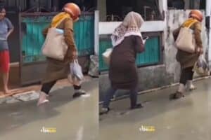 Viral Ibu-Ibu Lewat Jalan yang Baru Dicor, Padahal Masih Basah