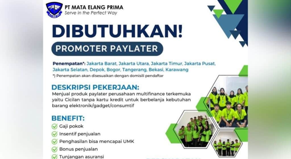 Loker PT MEP: Dibuka Posisi Promoter Paylater, Cek Syarat & Tugasnya di Sini!