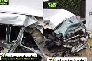 Kecelakaan dengan Truk, Mobil Travel di Banyuwangi Ringsek