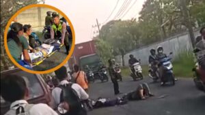 Gagal Menyalip Emak-emak Bonceng Sang Anak Berangkat Sekolah Terjatuh Tewas Terlindas Trailer di Driyorejo Gresik