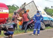 Sopir Diduga Kelelahan, Truk Pengangkut Susu Masuk Parit di Tegalsari Banyuwangi