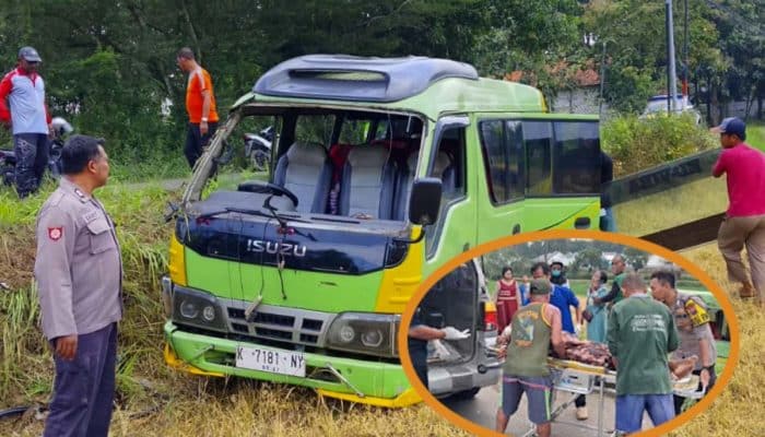 Mobil Elf Angkut Peziarah Terguling Seorang warga Tuban Nyawanya Melayang di Jalan Raya