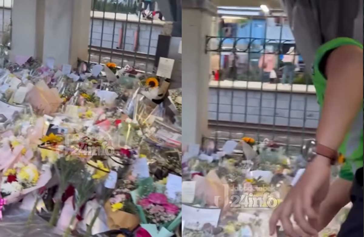 Karangan bunga di Stasiun Bekasi Timur