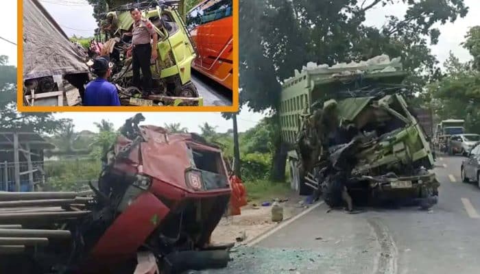 Dua Truk Tabrakan Adu Banteng di Gresik Pengemudi Tewas, Peristiwa Terjadi Setelah Ban Meletus