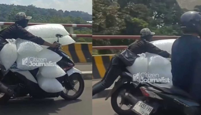 Heboh! Pria di Bogor Nekat Bawa Es Batu Segunung Pakai Sepeda Motor