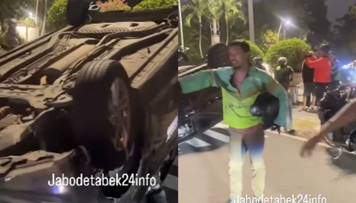 Taksi Online Terbalik di Jakarta Pusat, Penyebab Belum Diketahui