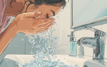 Ilustrasi Cuci Muka Pakai Es Batu di Pagi Hari (Meta AI)