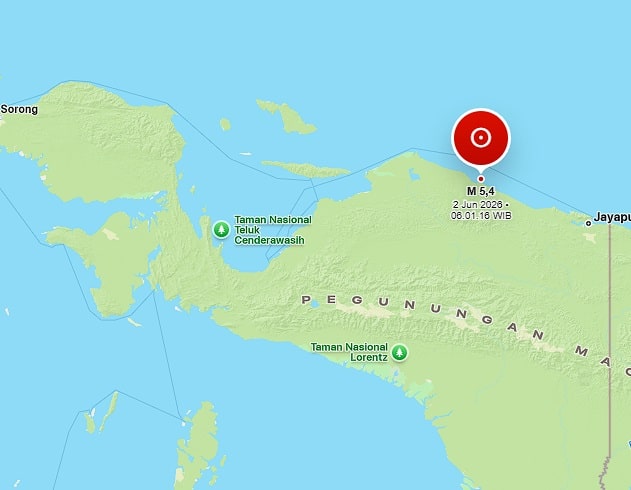 Gempa Magnitudo 5,4 Guncang Sarmi Papua
