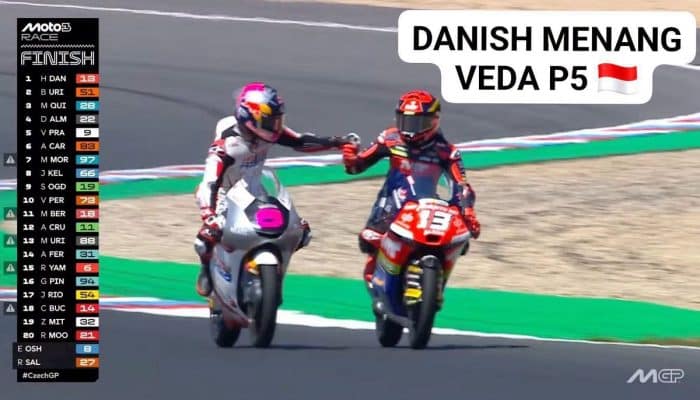 Start Posisi 20 Veda Ega Pratama Finish Lima Besar, Hakim Danish Juara Moto3 Ceko 2026