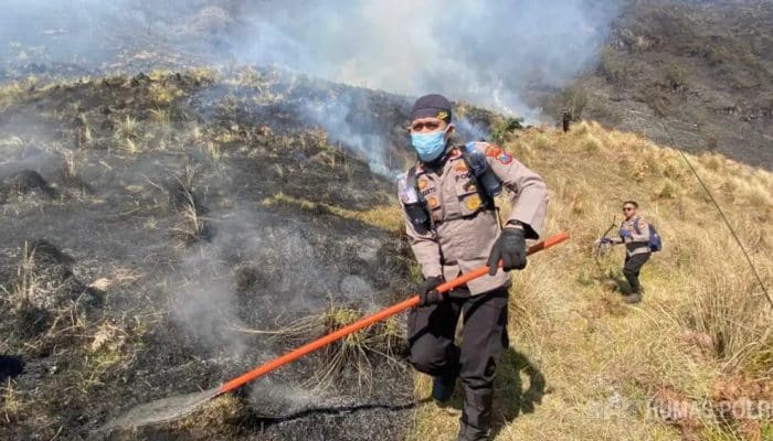 Lereng Gunung Bromo Masih Terbakar, Polres Probolinggo Kerahkan Personel Gabungan